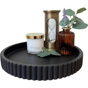 OAKOA Concrete Black Tray for Coffee Table - Round Black Decorative Tray for Table Decor - Bandejas Decorativas para La Sala - Coffee Table Centerpiece