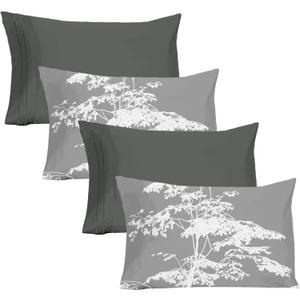 YIYEA Pillow Cases Standard Size Set of 4, Ultra Soft 1800TC Hotel Quality Double Brushed Microfiber Embroidered Pillowcases and Floral Pillow Covers, Envelope Closure, Fade Resistant (20"x26") (03# Tree)