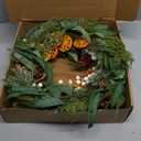 DN DECONATION 24 Inch Christmas Wreath for Front Door, Outdoor Winter Berry Eucalyptus Wreath with Dried Orange Slices, White Beads for Holiday Home Decor (18in, Green and Orange)