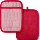MARTHA STEWART Honeycomb Quilted Chambray Pot Holder 2-Pack Set, 100% Cotton, Flexible Non-Slip Silicone Grip, Heat Resistant, Red, 7"X10"