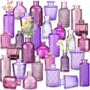Yaomiao 30 Pcs Vases Bulk Colored Flower Glass Bud Vases Valentine Vintage Colored Glass Bottles Colorful Rustic Embossed for Home Wedding Table Decorations Gifts(Purple Series)