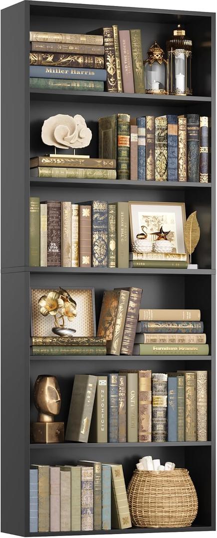 FOTOSOK 6-Tier Open Bookcase and Bookshelf, Freestanding Display Storage Shelves Tall Bookcase for Bedroom, Living Room and Office, Black