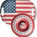 KINGEN American Flag Patriotic Theme Party Supplies, 17.3'' Rectangle and 13'' Round Set of 2 Extra-Large Bamboo Serving Trays, Entertaining, Independence Day, Reusable and Dishwasher Safe