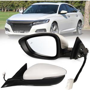 Left Driver side Mirror Fits 2018-2022 Honda Accord With Power Glass, Heated, Blind Spot Detection,Turn Signal and Manual Folding Match to Platinum White Pearl Replace HO1320330 8Pins