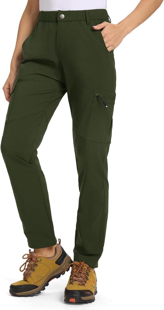 TBMPOY Women's Hiking Cargo Pants Lightweight Water Resistant Quick Dry Fishing Camping Travel Work Pant with 6 Pockets , Medium, Army Green