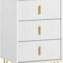 SoBuy White Nightstand, Bedside Table Living Room, Narrow Side Storage Cabinet with 3 Drawers, Cute End of Sofa Unit Bedroom Office, FBT115-L-W