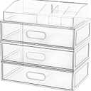 Clear Stackable Makeup Organizer with Drawer, 12''W Acrylic Storage Drawers, Cosmetic Display Case for Vanity Bathroom Countertop, Beauty Holder for Lipstick Brush Skincare Perfume (4 Pack)