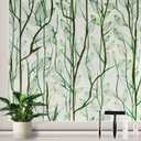 Donox Frosted Glass Window Film Heat Control UV Blocking, Static Cling Reusable Home Bathroom Door Window Privacy Film, Green Leaf Pattern Window Covering with Installation Tool, 35.4 in x 6.5 feet