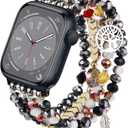 MOFREE Beaded Bracelet Compatible with Apple Watch Band 38mm/40mm/41mm/42mmSeries 10 9/8/7/SE/6/5/4/3/2/1 Women Fashion Handmade Elastic Stretch Strap for iWatch Bands Replacement (Black/Gray)