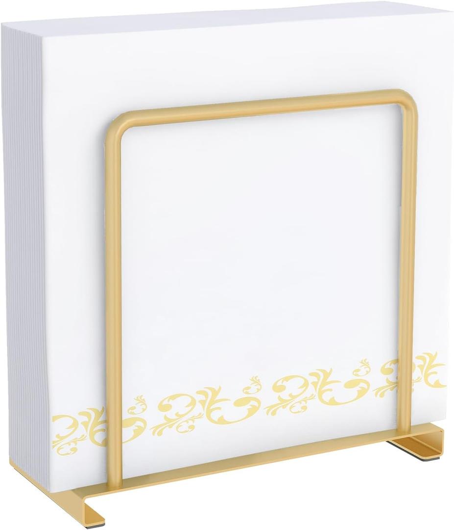 Napkin Holder for Table, Metal Napkin Holder for Kitchen Dining, Standing Paper Napkin Storage for Table Countertop, Gold