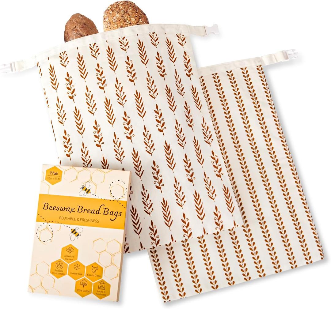 Sourdough Bread Bags, Bread Bags for Homemade Bread, 2 Pack Beeswax Bread Bag, Natural Cotton Sourdough Bags (Brown)