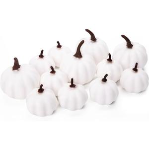 vensovo 3 Inch Small Black & Pink Pumpkins for Decorating - 12PCS Mini Foam Decorative Pumpkins for Fall Decor, Paintable Artificial Pumpkins Perfect for Halloween Decor Thanksgiving Decor White
