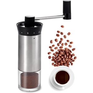 LHS Manual Coffee Grinder Stainless Steel Portable Hand Crank Coffee Mill Grinder Ceramic Conical Burr with Adjustable Coarseness for Home, Office or Traveling