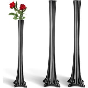 Roshtia 2 Pcs Eiffel Tower Vase Bulk 16 Inch Flute Vases Tall Glass Long Skinny Base Glass for Wedding Centerpiece Flowers Home Table Decorations Formal Dinners (Black)