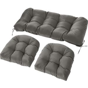 Wicker Chair Cushions Set, 2 U-Shaped Cushions & 1 Loveseat, Waterproof Outdoor Loveseat Cushion for Patio Furniture, Settee Bench Pad All Weather,Gray