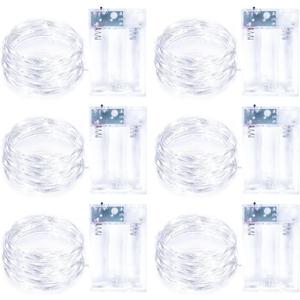 6 Pack Fairy Lights Battery Operated with Timer Silver Wire Mini 13FT 40LED Waterproof Cuttable Twinkle Christmas String Lights for Home Bedroom Wedding DIY Centerpiece Birthday (White)