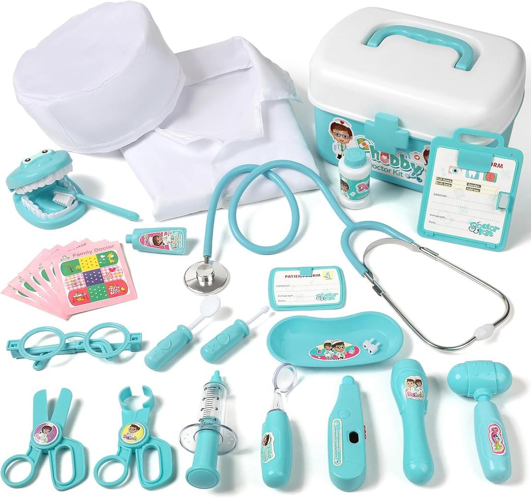 Phobby Durable Doctor Kit for Kids, 27 Pcs Deluxe Pretend Play Medical Kit Toy with Real Stethoscope, Doctor Toys for Toddlers Boys Girls Aged 3 4 5 6 7 8