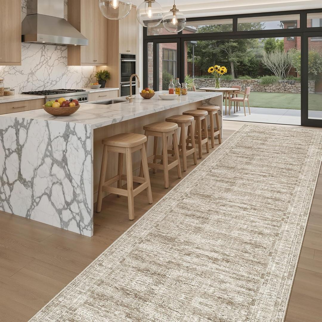 Soalmost Washable 3x18 Hallway Runner Rug Non-Slip Kitchen Entry Rugs Brown