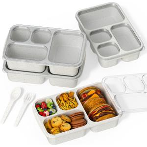 Large Capacity Bento Box for Adults, 4-Piece Set  Stackable Lunch Box with 4 Compartments, Microwave & Dishwasher Safe, Reusable Meal Prep Containers, Snack Containers for Kids & Adults (White)