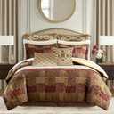 Croscill Galleria 4 Piece Jacquard Oversized Comforter Set, Luxury Traditional Patchwork Design Comforter Sets, Ultra Soft Bedding with 2 Pillow Shams, 1 Bed Skirt, Galleria, Queen, Red