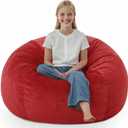 2FT Bean Bag Chair, Comfy Bean Bag Chairs with Memory Foam Filled, Fluffy Beanbag Sofa with Dutch Velvet Cover, Teardrop BeanBag Chairs for Living Room, Playroom - Red