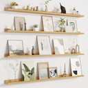 Fun Memories Picture Ledge Shelf for Wall, Floating Shelves Set of 4, 48 Inch Long Nursery Book Shelves for Toys Storage, Kids Bookshelf Wall Mounted for Books Photo Frames, Oak