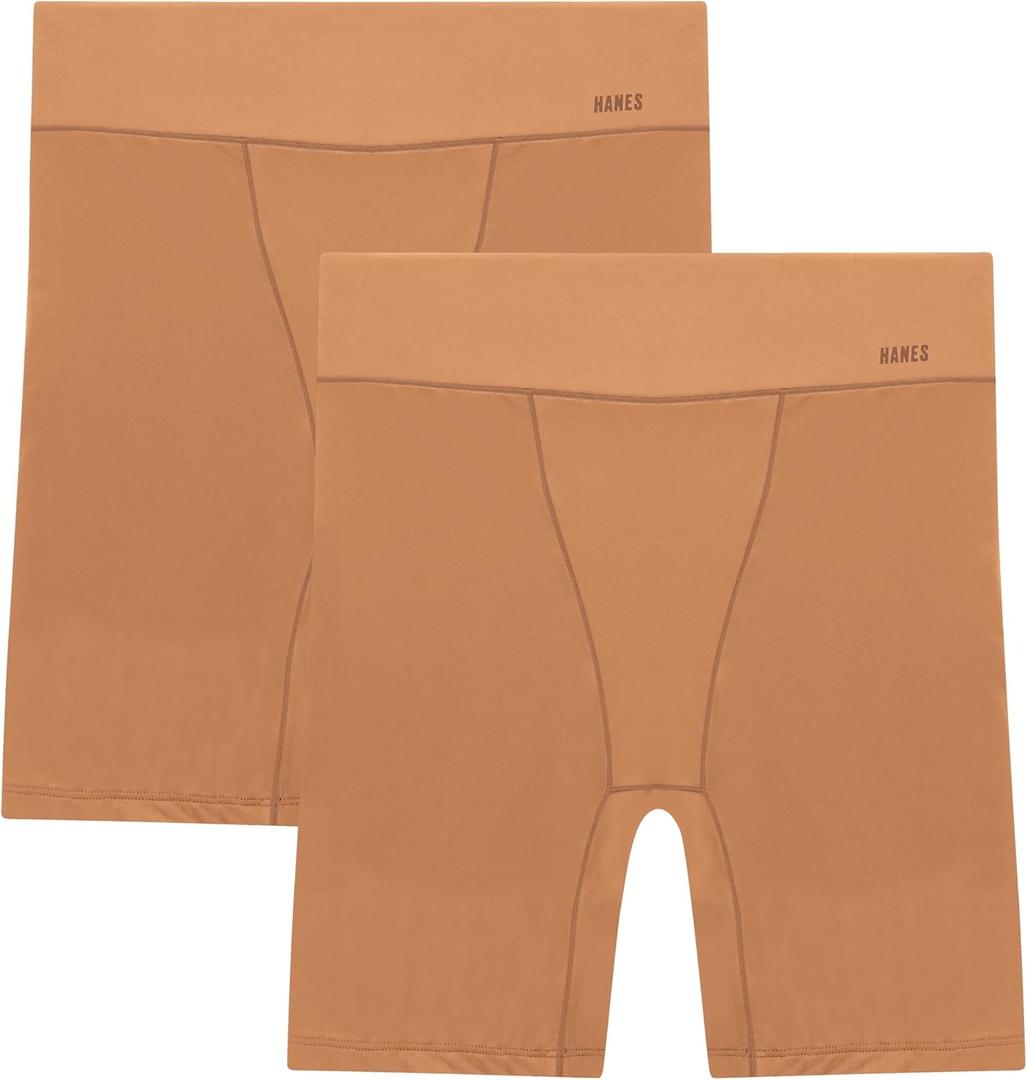 Hanes Women's Moves Underwear, Anti-Chafe Slip Shorts, Microfiber Slip Shorts for Women, 2-Pack (XX-Large, Warm Almond/Warm Almond)