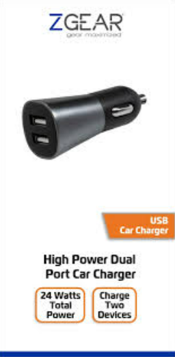 ZGear - Fast Car Charger with Two USB-A Ports - 24 Watts