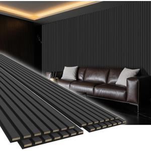 4 Pack 94.5"  11" Wood Panels for Wall, Acoustic Soundproof Wall Slat Panels, 3D Wall Panels for Home Office Decoration, Matte Black
