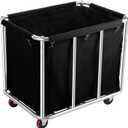 Commercial Laundry Cart with Wheels, 400L Large Capacity Heavy Duty Stainless Laundry Basket,Laundry Sorter for Clothes Storage,330 lbs Load (Black), 35.4" x 25.6" x 31.5"