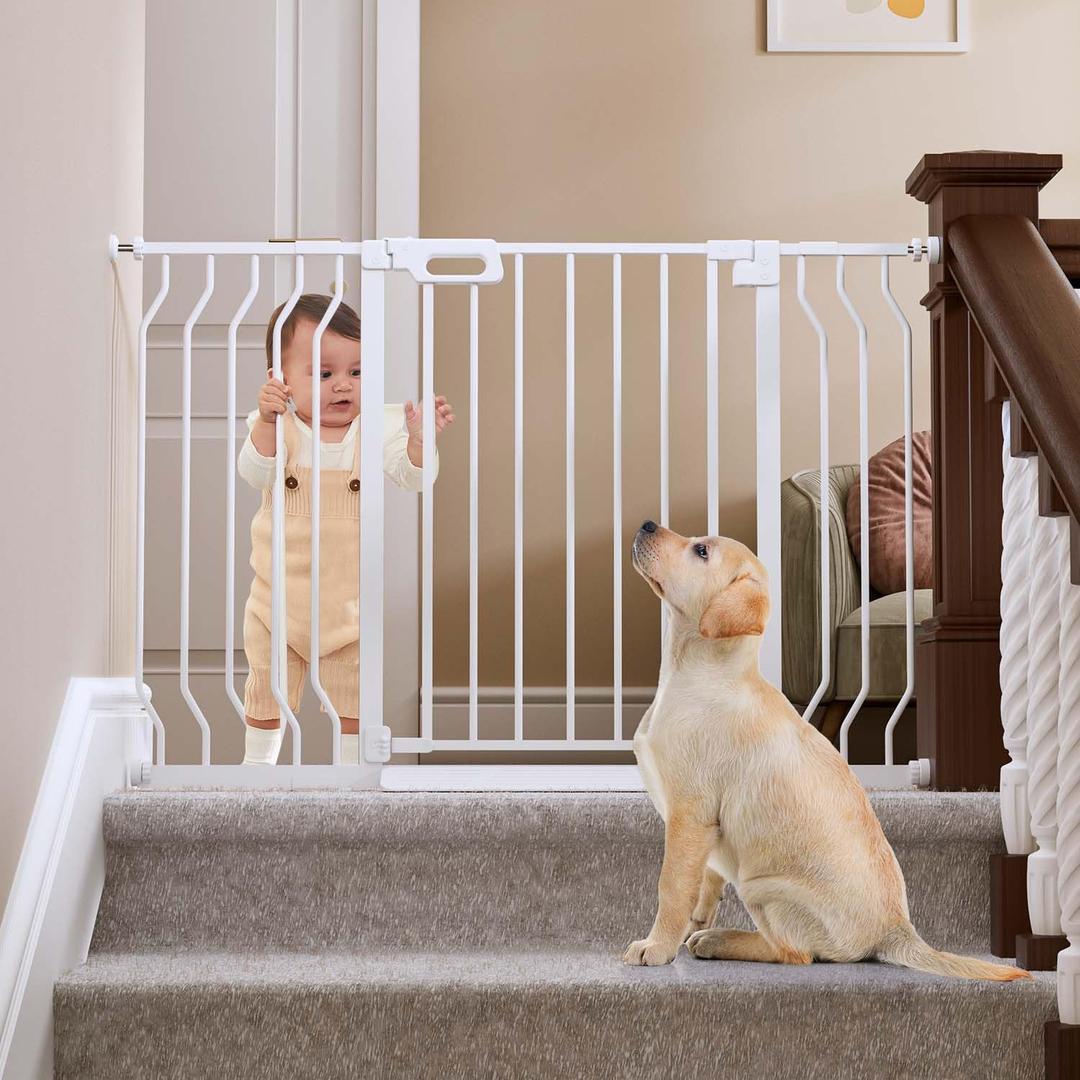 Mom's Choice-GROWNSY Baby Gate for Stairs, 29"-43" Pressure Mounted Pet Gate for Doorways-Auto Close Dog Gate for The House-Easy Installation & Walk Thru Wide Safety Gate (29"-43"*30", White)