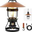 Metal LED Ambient Camping Lantern, 2 in 1 Newest Hanging Standing Camping Lamp, 3500mAh Rechargeable Retro Lantern, Dimmable Ambient Table Lamp with Leather Lampshade for Courtyard Outdoor Decoration