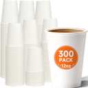METAPRINT 12 oz Disposable Paper Coffee Cups [300 Pack], White Hot Coffee Cups 12 oz, Thickened Design for Cafes, Bistros, Parties, and Events