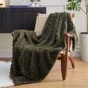 EXQ Home Fleece Throw Blanket for Couch or Bed - 3D Imitation Turtle Shell Jacquard Decorative Blankets - Cozy Soft Fuzzy Flannel Blanket Suitable for All Seasons, (50"60", Dark Green)