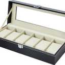 Ohuhu Watch Box Organizer for Men Watch Case 6-Slot PU Leather Watch Storage Real Glass Lid Jewelry Watch Holder Soft velvet Watch Display Case for Men Women Birthday Fathers Day Valentine's Day Gifts
, Beige