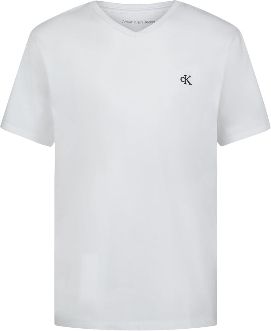 Calvin Klein Boys' Short Sleeve Solid V-Neck T-Shirt, Soft, Comfortable, Relaxed Fit (14-16)
