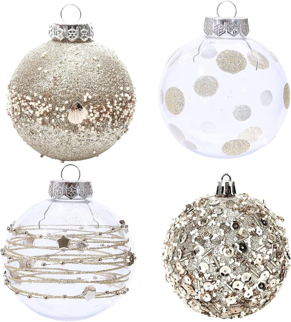 Clear Christmas Ball Ornaments for Christmas Tree Decorations Hanging Balls 8 Pcs 3.15" Glitter Crystal Champagne Shatterproof Christmas Ornaments Balls Set for Xmas Wedding Party Holiday Home Decor
