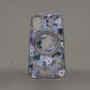 for iPhone 16 Case with MagSafe Stand Ring for Women, Cute Clear Floral Design with 360 Kickstand Holder Magnetic Shock Proof Heavy-Duty Protection Blue Flower