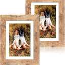 5x7 Picture Frame Set of 2, Rustic Brown Frame with High Definition Glass, Display Pictures 4x6 with Mat or 5 x 7 without Mat, Wood Photo Frame for Table top and Wall Mounting