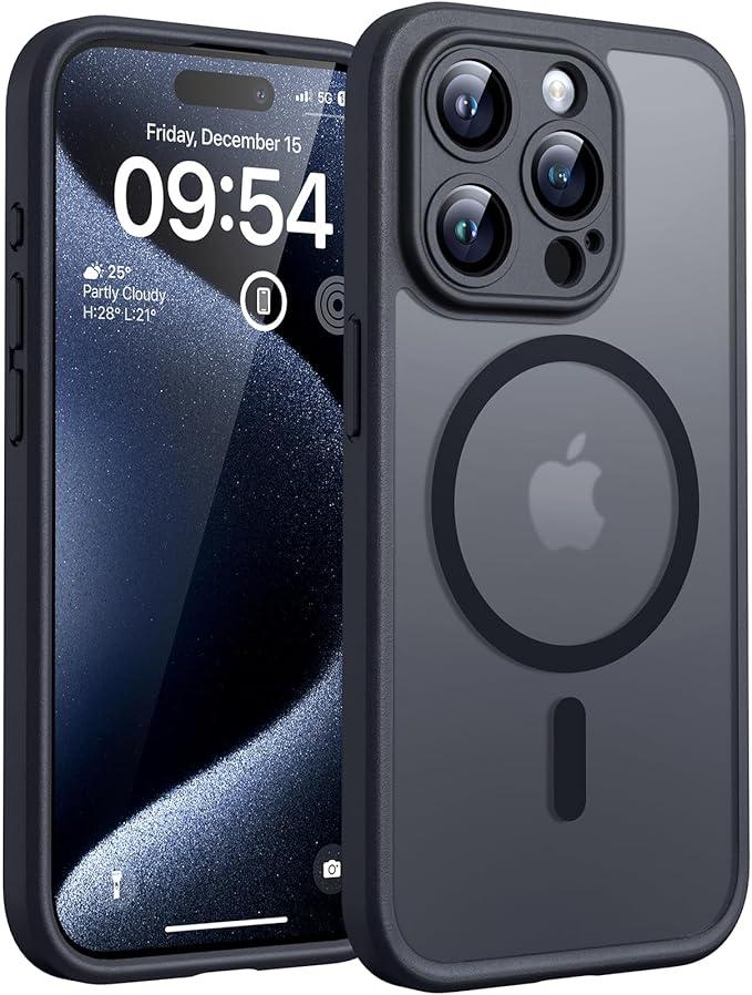 TOCOL Magnetic for iPhone 15 Pro Case, Upgraded Full Camera Protection, Compatible with Magsafe, Drop Protection, Translucent Matte Back Phone Cover 6.1Inch (Dark Blue)