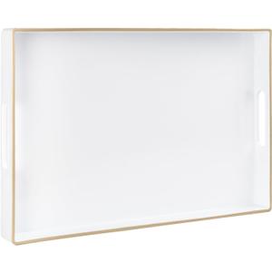 MAONAME White Decorative Tray for Coffee Table, Modern Serving Tray with Handles, Plastic Rectangular Tea Tray for Ottoman, Bathroom Decor, 15.8 X 10.2 x1.4