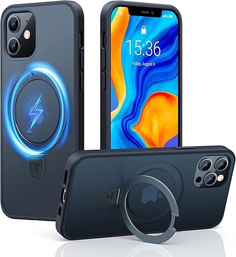 TORRAS Magnetic UPRO Ostand Designed for iPhone 12 Case & iPhone 12 Pro Case (Compatible with Magsafe) with Stand (Military Grade Drop Protection) Shockproof Translucent Back Slim 12 Phone Case, Blue