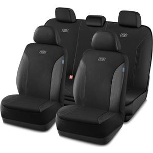 Skechers Car Seat Covers, Work Leather Seat Covers 5-Times Stronger Built-in Webbing, Oxford Fabric Seat Cover Full Sets, Airbag Compatible, Automotive Comfort for Cars, Trucks, SUVs,Black