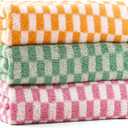 Checkered Bath Towels Set of 3, 100% Cotton Bath Towels Large, 600GSM, 55 * 28 in, Luxury Shower Towels for Bathroom, Soft Absorbent Quick-DryOrange+Dark Green+Pink