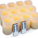 Hausware Flameless Candles Battery Operated Candles Set of 12 (D: 3" x H: 4") Real Wax Pillar Flickering Candles LED Flameless Candles with Remote and Timer Control (Ivory Color)