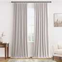 Champagne Linen Blackout Curtains 108 Inch Length 2 Panels Set for Living Room Bedroom, Pinch Pleated Thermal Insulated 100% Black Out Curtains with Hooks, Room Darkening Back Tab Drapes