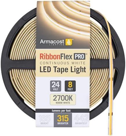 Armacost Lighting RibbonFlex Pro 24V White COB LED Strip Light Tape 2700K, 315 Lumens/Ft, 2.5M 172110