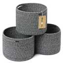 MiniArk Small Basket for Organizing | Cube Shelf Closet Storage Baskets | 9.7×9.7×7.1” | Woven Rope Gift Basket | Nursery | Round 3 Packs Dark Gray