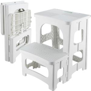 Folding 2-Step Stool for Adults Kids Non-Slip Collapsible Portable Step Stool for Kitchen Home Toilet Bedroom Office Bathroom Rv,Holds 300 Lbs(White)