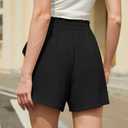 NILOINE Women's Casual High Waisted Shorts Smocked Elastic Waist Beach Shorts Flowy Loose Short Pant 2025 Summer Vacation Outfits(1-Black,Medium) (Black, M)